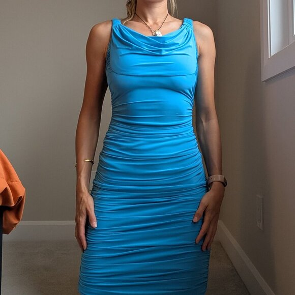 Frank Lyman, Rushed, bodycon, cocktail, midi dress, blue, Size 4 - Picture 9 of 13